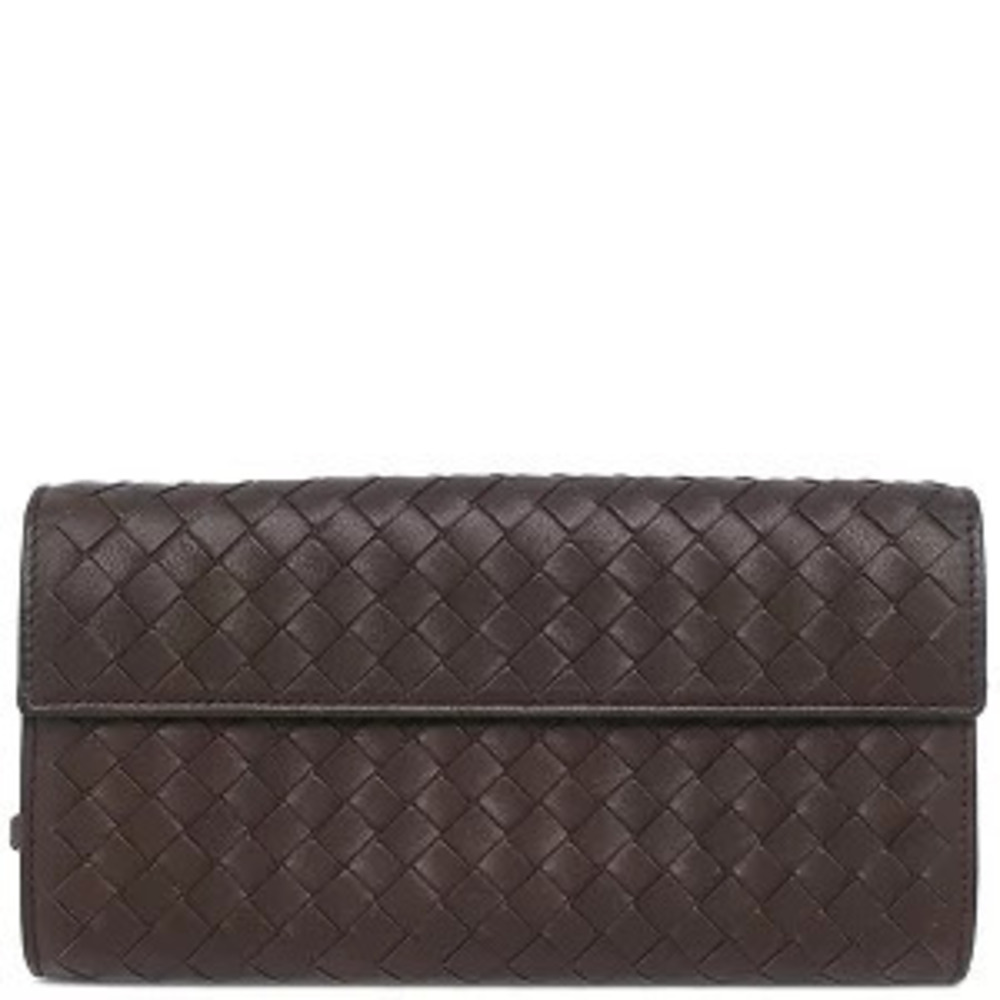 Bottega Veneta long wallet Intrecciato leather dark brown flap closure